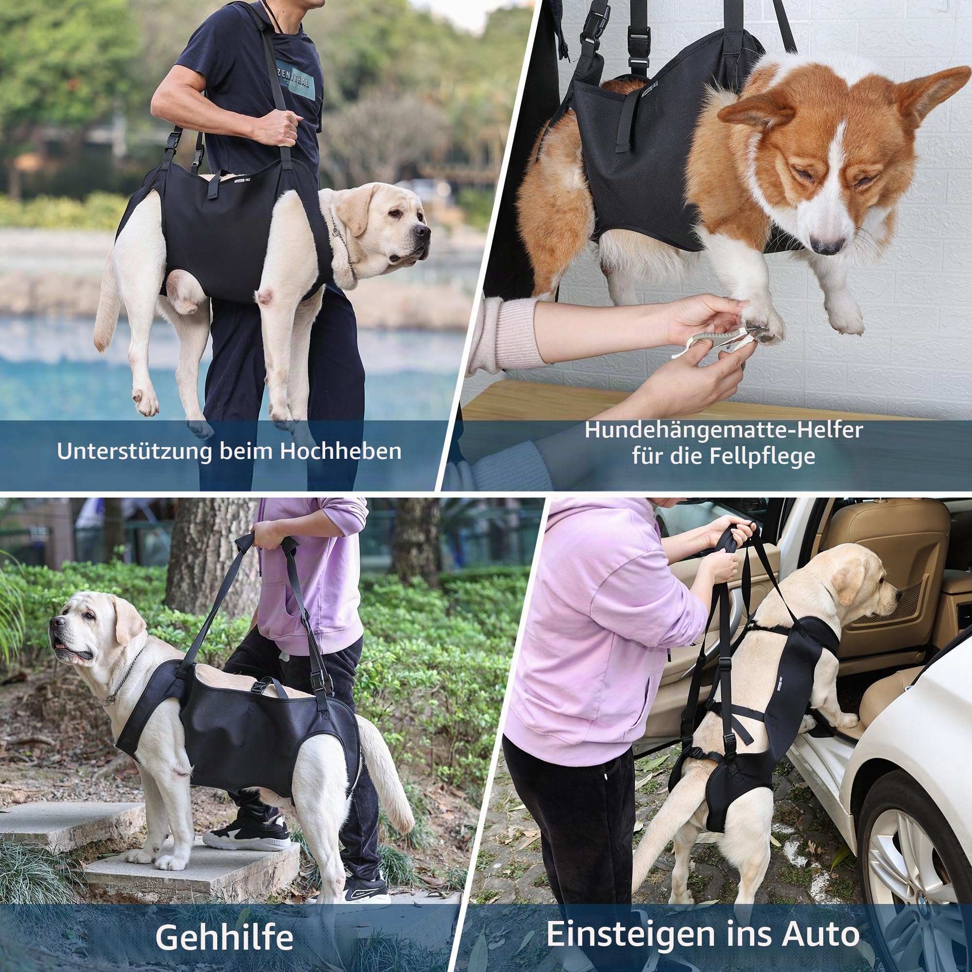 Hunde-Hebegeschirr, Notfall-Rucksack-Haustier-Bein-Unterstützung & Rehabilitation Hundeträger, Verstellbare Hebegurte für Senioren, Alte Hunde, Gelenkverletzungen, Größe XL, Schwarz