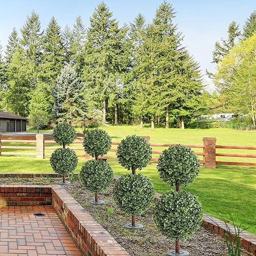 Miniatura 8 de momoplant Árboles artificiales de doble bola topiaria con pico de tierra de 27 pulgadas para exterioresinteriores (paquete de 2) plantas de boj