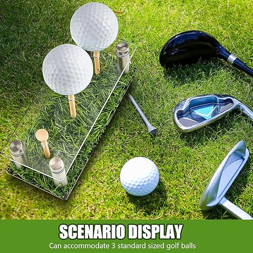 Miniatura 5 de Menkxi Exhibición de pelotas de golf de acrílico y metal, soporte de exhibición de pelotas de golf con base negra y césped con capacidad para 3
