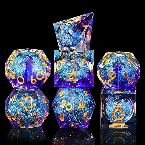 Miniatura 2 de AUSTOR Juego de dados DND de resina de núcleo líquido, de borde afilado, 7 troqueles, juego de dados DND de arena movediza hechos a mano para juegos