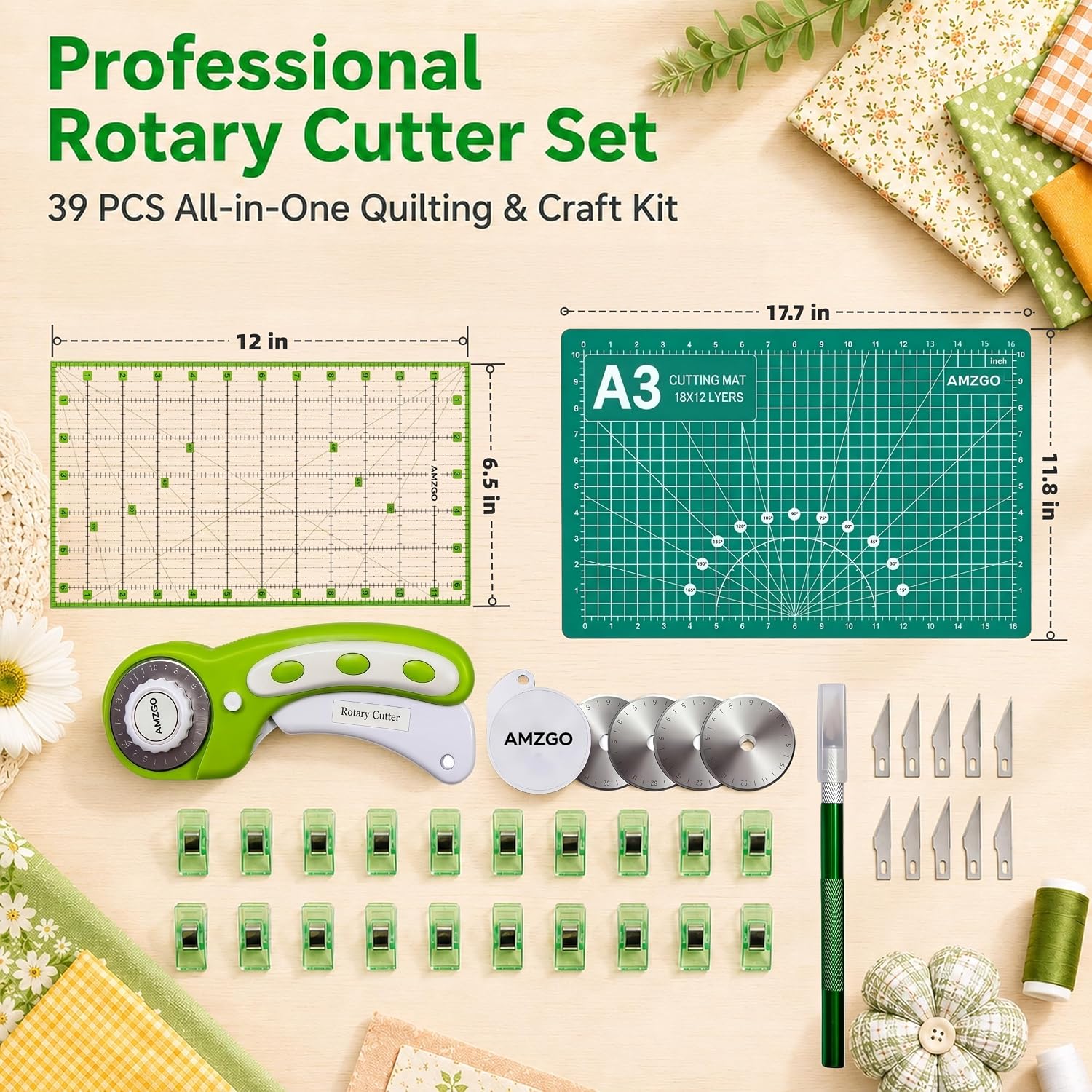Rotary Cutter Set, 45mm Fabric Cutter (Teal)