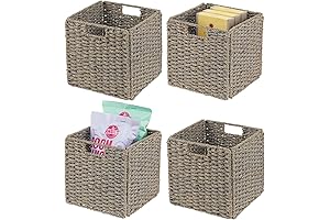 mDesign Seagrass Woven Cube Storage Organizer Baskets