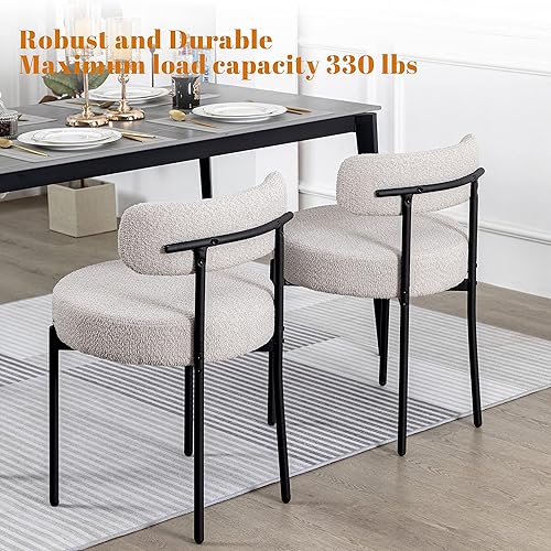 Miniatura 5 de DYHOME Juego de 2 sillas de comedor Boucle gris claro, modernas sillas de cocina tapizadas de mediados de siglo con respaldo curvado y patas de