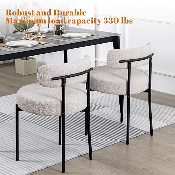 DYHOME Boucle Dining Chairs Set of 2, Upholstered Dining Room Chairs Grey