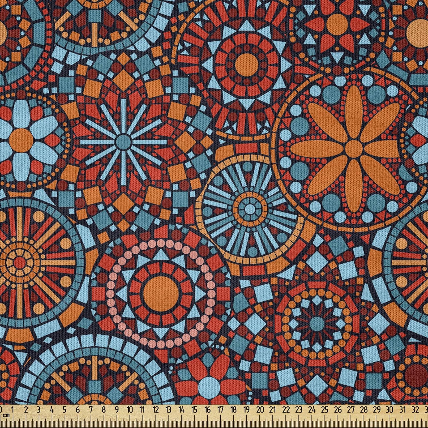 Tessuto In Microfibra ABAKUHAUS Mandala Floreale - 3 Metri X 230 Cm - Arancione E Blu - 3