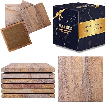 Sandstone Water Absorbent Hand Crafted Round Coasters for Drinks - 4 Inches Wide Thirsty Stone Bar, Drink Coasters- Made from Rainbow Sandstone Design 5