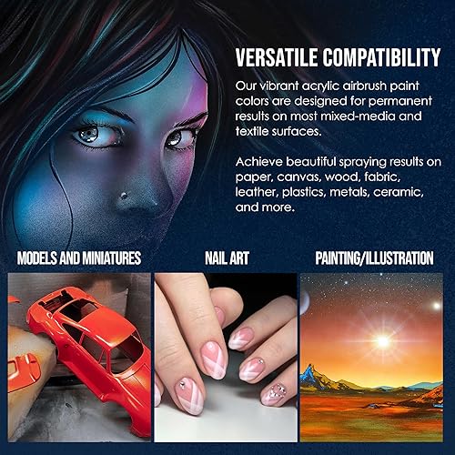 Miniatura 4 de US Art Supply Pintura acrílica para aerógrafo con efecto especial perlado 8 onzas