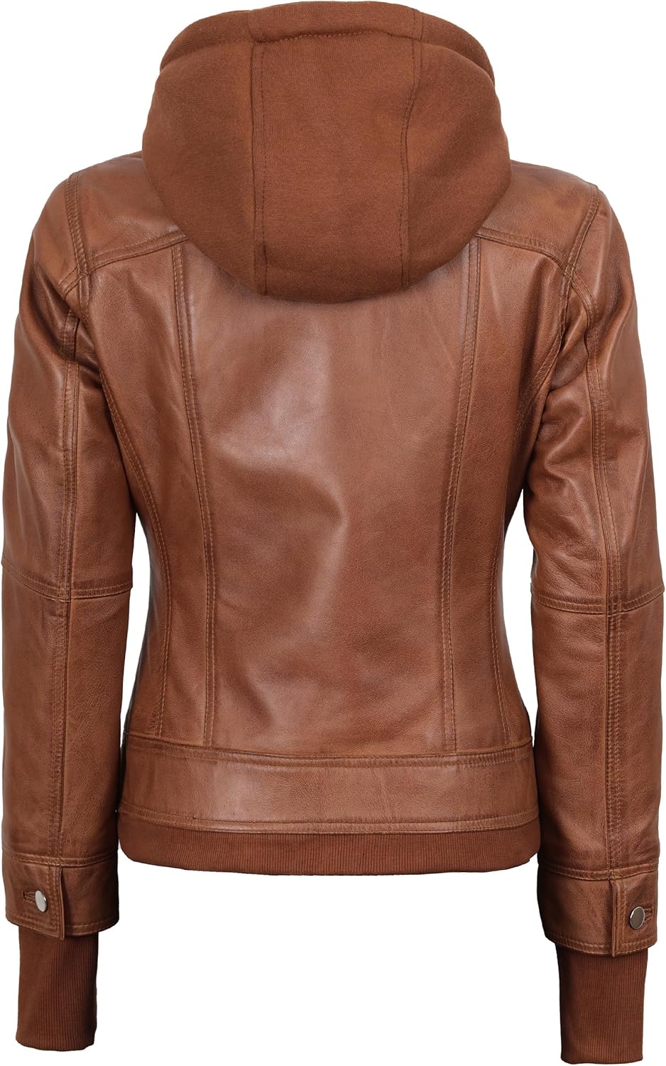 Decrum Hooded Leather Jacket for Women Winter Fashion Bomber Leather Jacket - Image 4