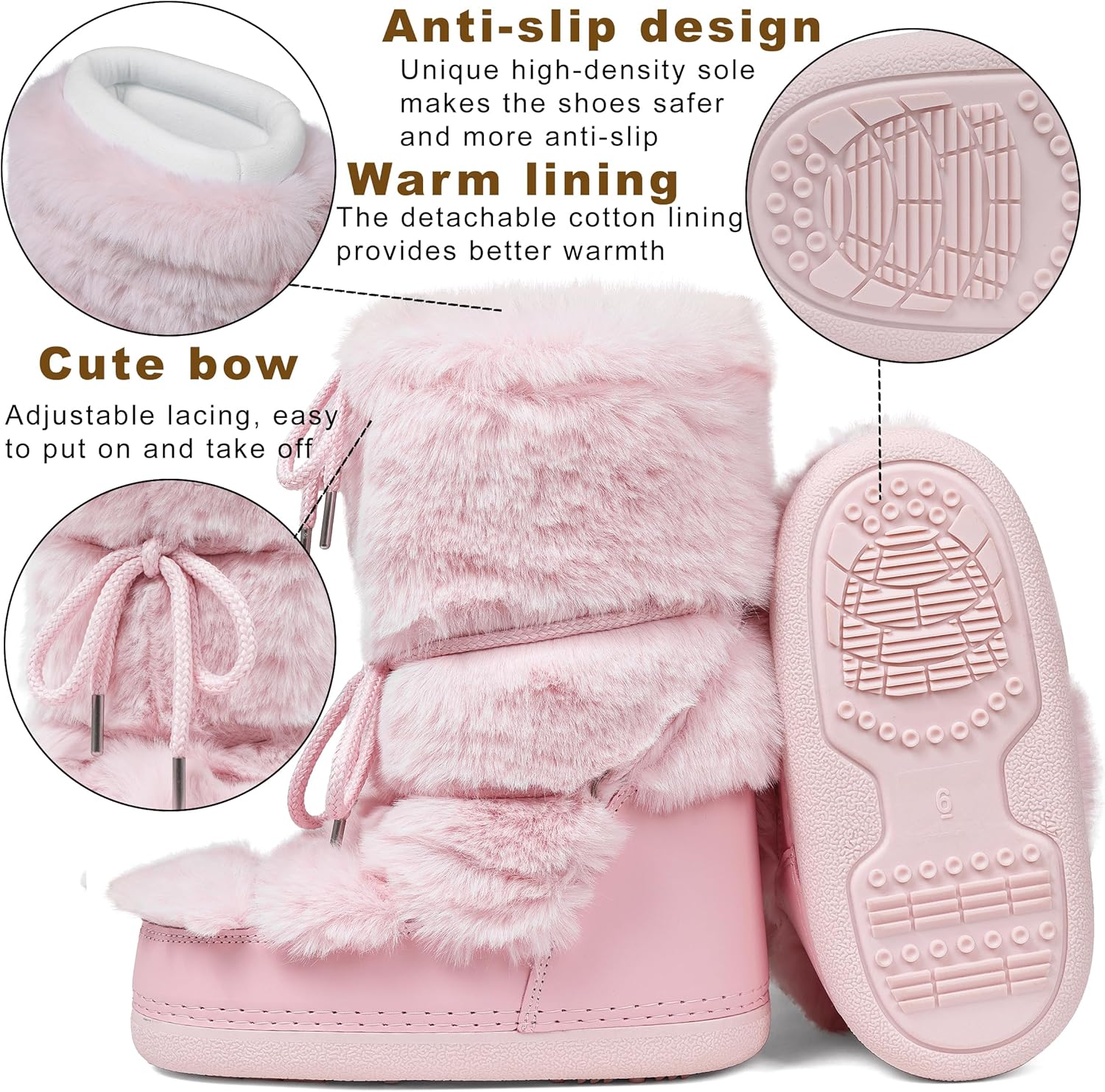 CELNEPHO Fur Boots Comfortable Winter Boots for Women Fuzzy Boots Mid Calf Anti-Slip Rubber Sole Cute Y2K Snow Boots Indoor Outdoor - Image 5
