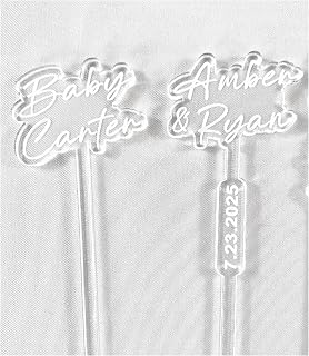 25 Personalized Drink Stirrers for Celebrations | Custom Stir Sticks | Last Name Wedding Swizzle Sticks| 25pc-Set Engraved Clear Acrylic