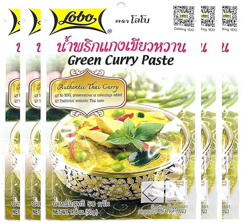 Lobo Pasta de curry verde tailandés, sin MSG, sin conservantes, sin colores artificiales (paquete de 5)