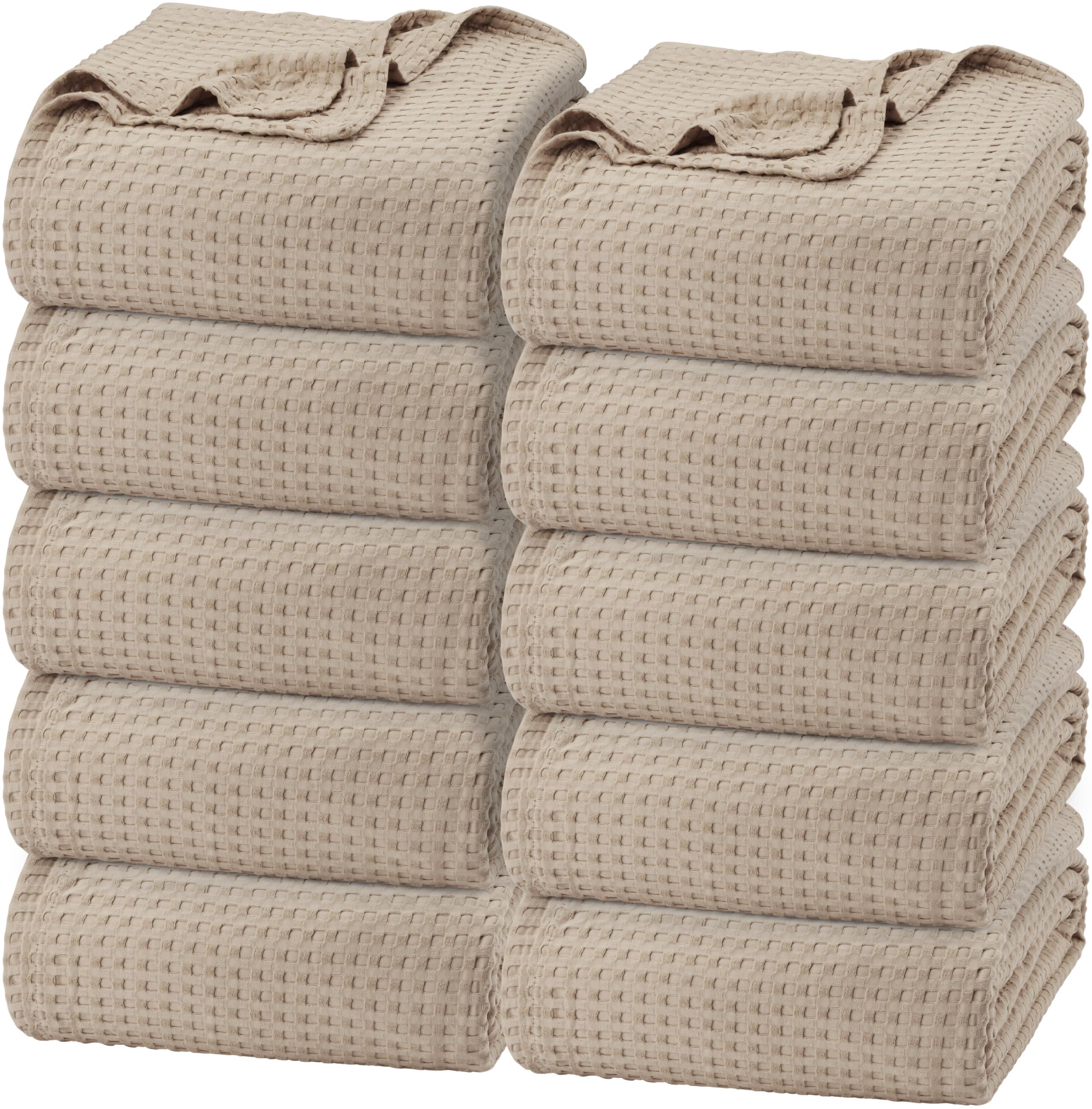 Utopia Bedding Cotton Waffle Blanket 300 GSM Pack of 10 (Khaki - 228x182 cm) Soft Lightweight Breathable Bed Blanket Big Size Layering Any Bed for All Season