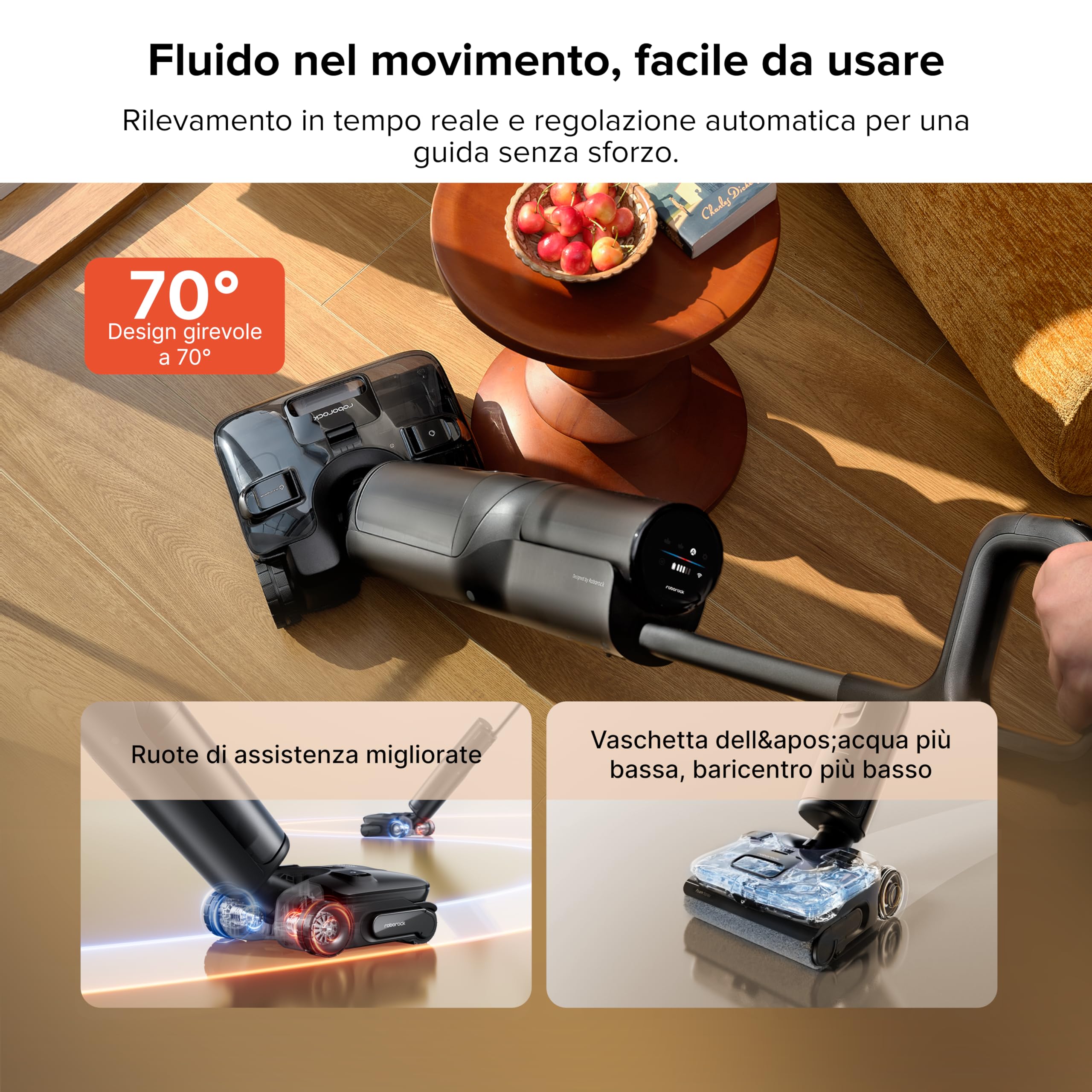 roborock F25 ACE Pro Aspirapolvere Lavapavimenti Senza Fili, 25000Pa, JetFoaming Anti-Macchie, Rullo Anti-Groviglio, Design 180° a Piatto, Autopulizia Acqua Calda e Asciugatura, 60 min