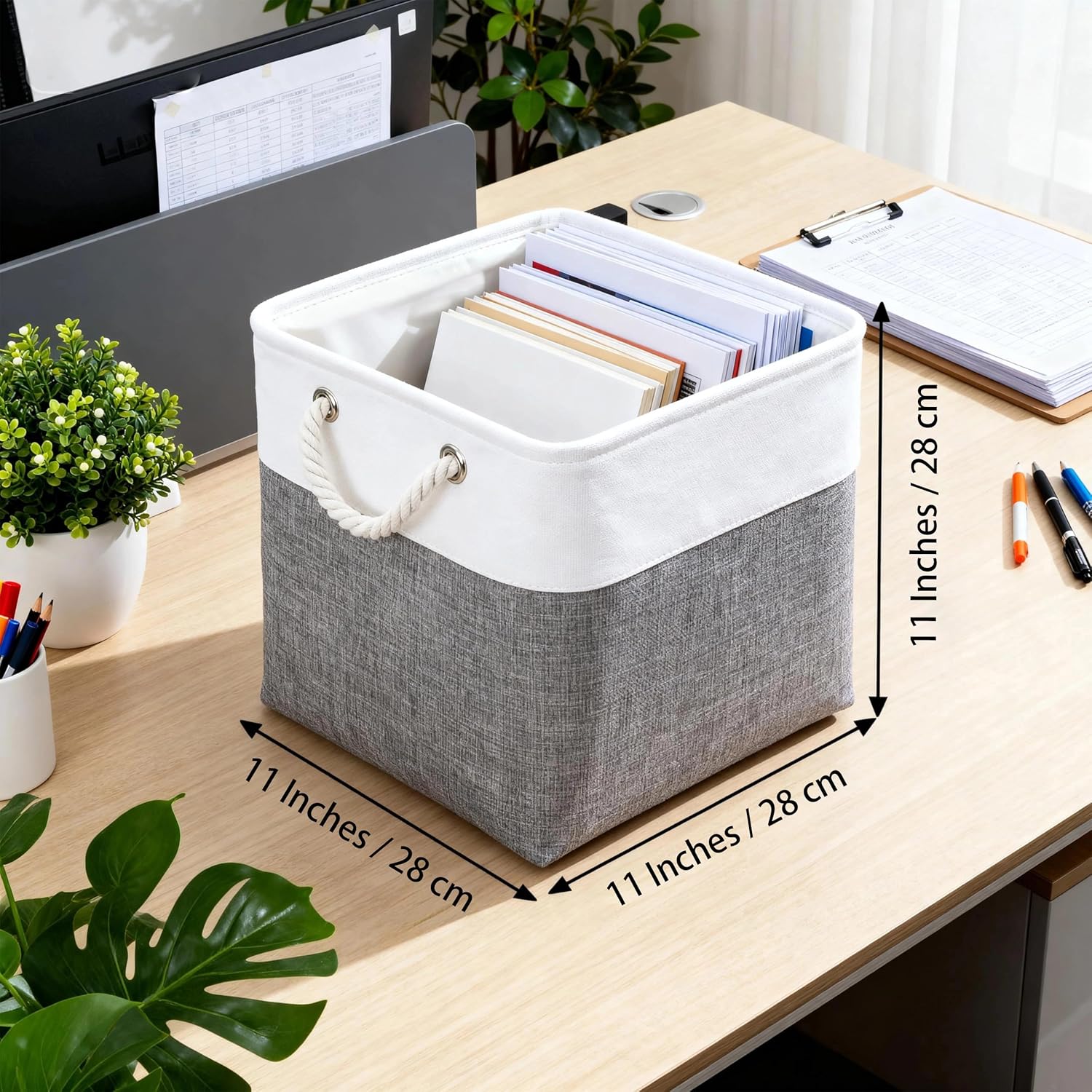 Collapsible Fabric Storage Cubes with Rope Handles, 3-Pack Cube Storage Bins, Baskets Organizing for Closet, Shelf, Clothes, 11 * 11 * 11 Inches