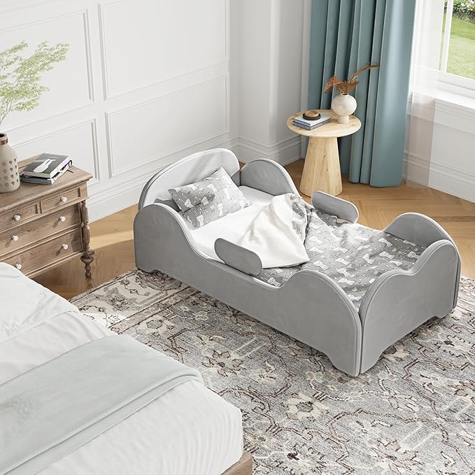 Cama Toddler allamazing con barandilla de seguridad, gris miniatura 3