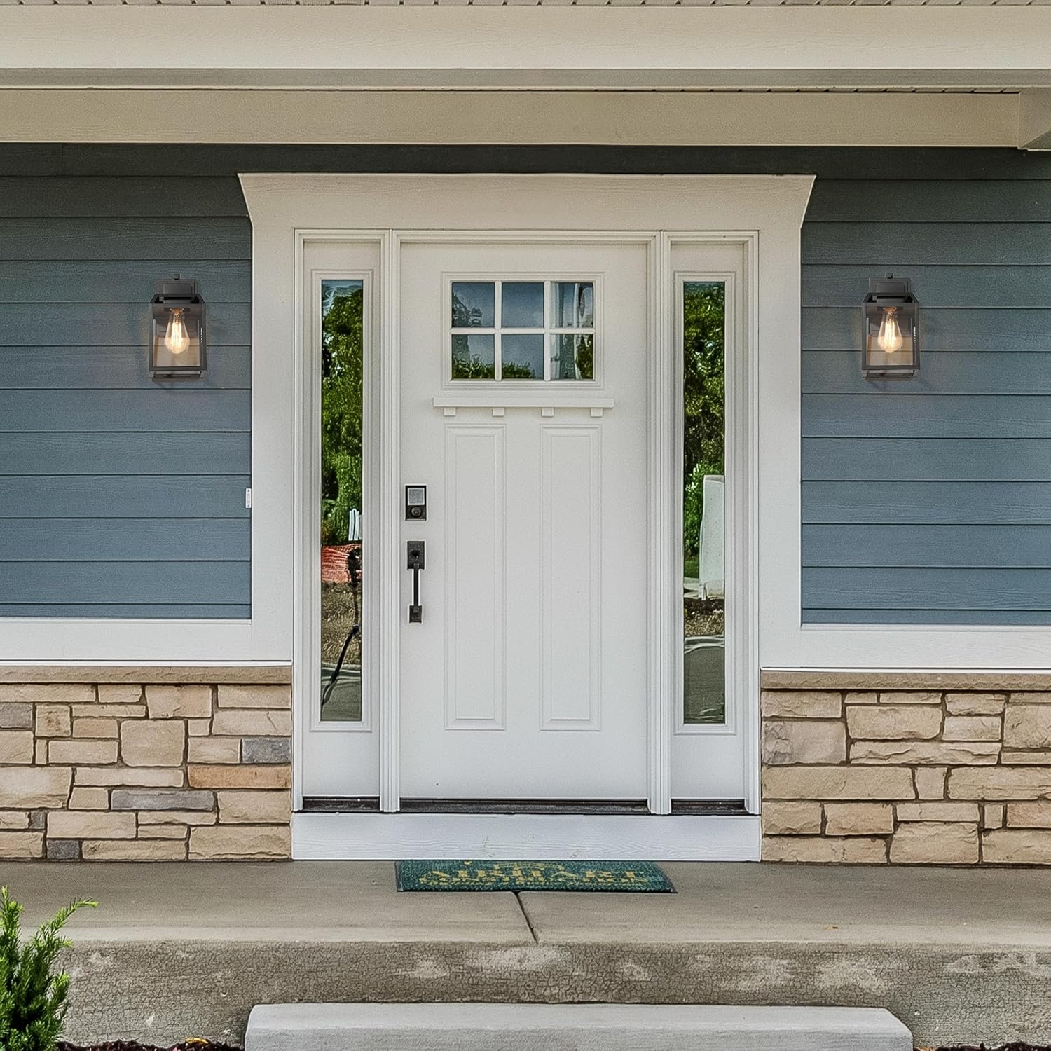 Black Outdoor Wall Lights, Farmhouse Exterior Wall Sconces Light Fixture with Clear Glass, Modern Square Waterproof Lanterns for Front Door, Entry, Porch, Patio, and Gazebo