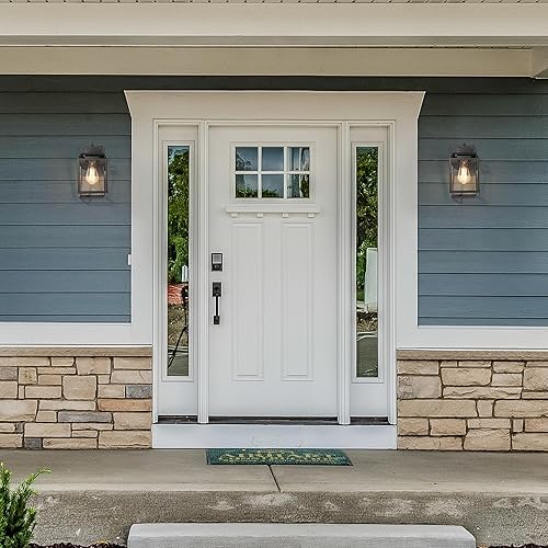 Miniatura 3 de Luces de pared negras para exteriores, apliques de pared exterior de granja con vidrio transparente, faroles cuadrados modernos impermeables para