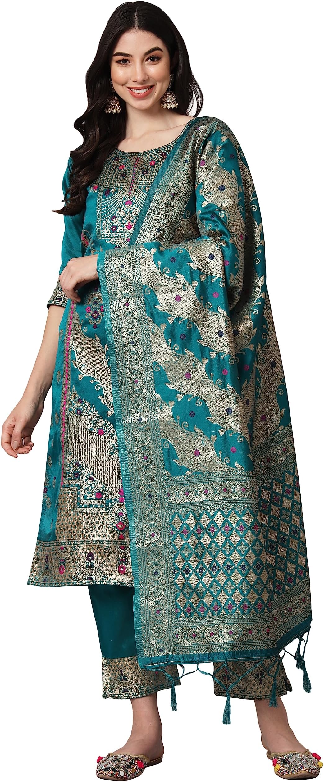 VredeVogelWomen'S Cotton Silk Jacquard Kurta Set