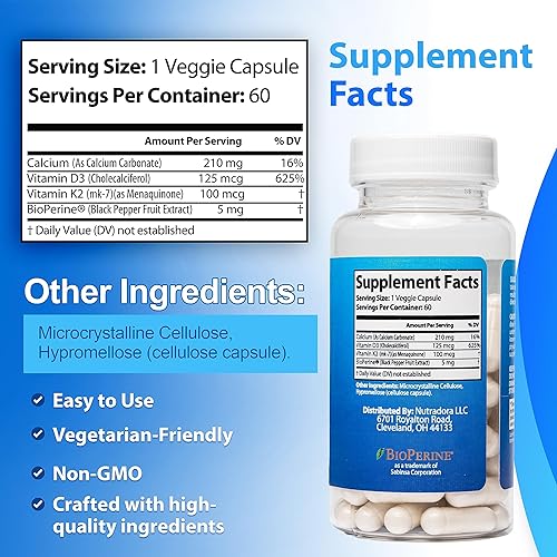 Miniatura 5 de Cápsulas de vitamina D3 K2 para hombres y mujeres  Suplemento de vitamina K2 D3 para un corazón saludable y apoyo óseo, sistema inmunológico y