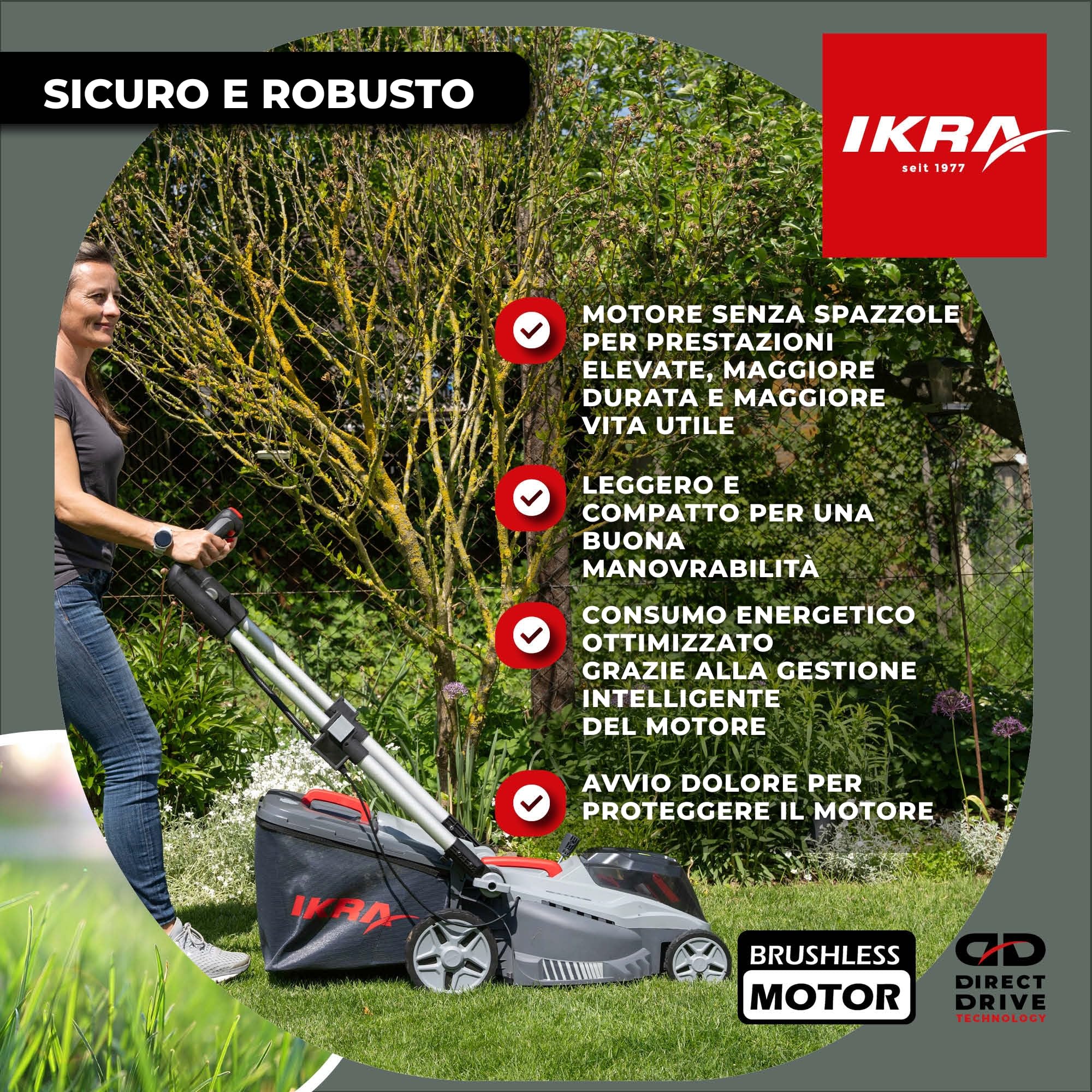 IKRA 36V tosaerba a batteria mulching 3in1 IB-LM 38, prati fino a 400 m², larghezza di taglio 38 cm, altezza di taglio 30-75 mm, compatibile con Bosch