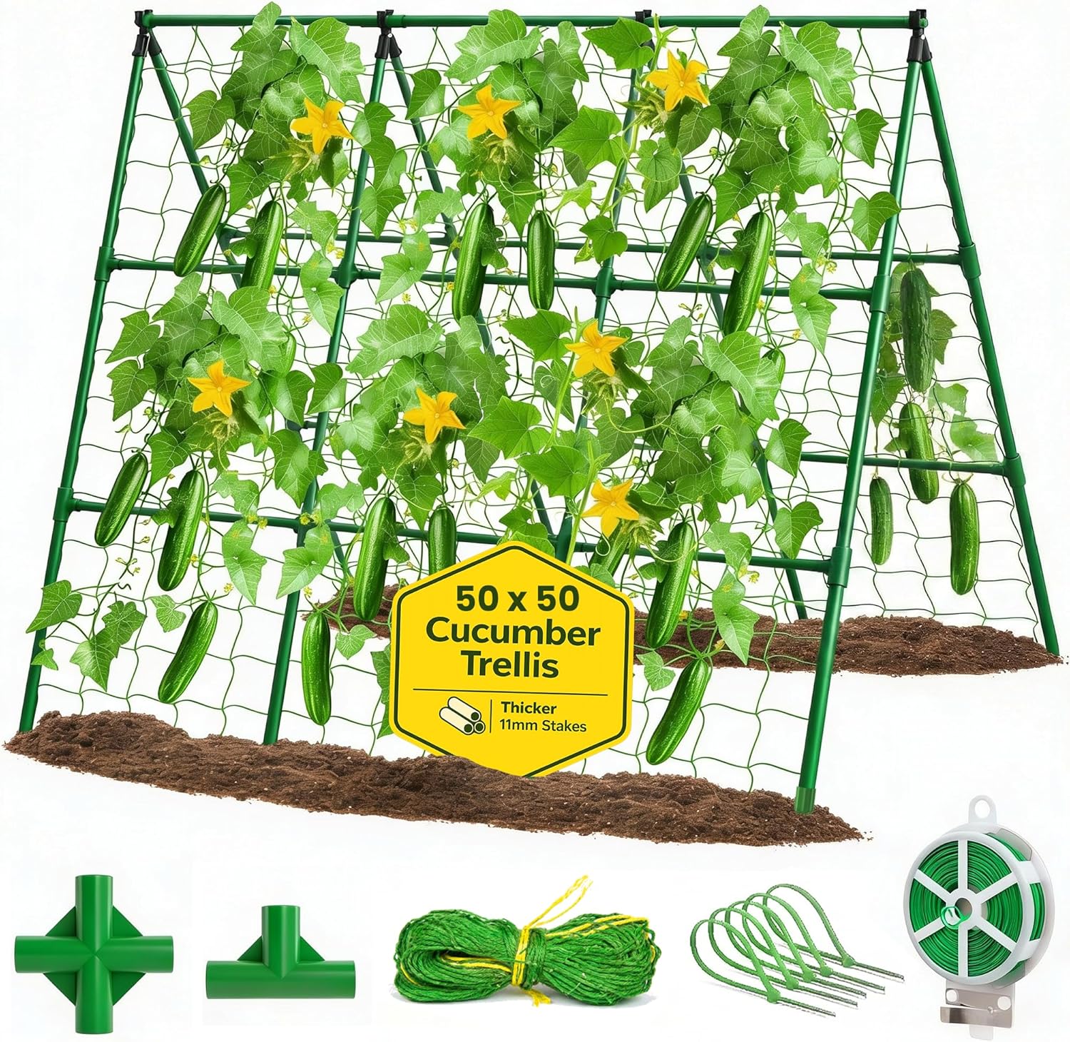 50x50 Cucumber Trellis for Raised Bed - A Frame Garden Trellis for Climbing Plants Outdoor - Cucumbers, Pea, Zucchini, Squash,Tomato, Green Bean, Vine, Watermelon, Melon, Pumpkin