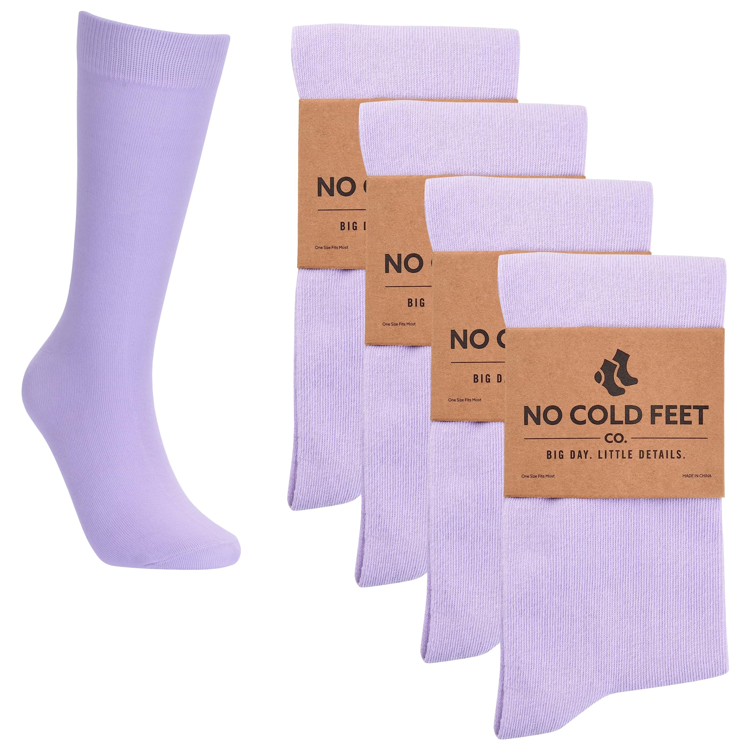 No Cold Feet Lustige lila bunte Socken für Herren, für Kleider, Freizeit, formelle Trauzeugen, Hochzeit, 4 Stück