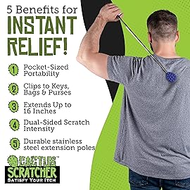 Cactus Scratcher Extendable Keychain Back Scratcher - 16 Long Stick Double Sided Retractable Scratching Tool for Hand, Neck, Head, and Body - Universal Gift for Family, Pets, and Friends, Blue