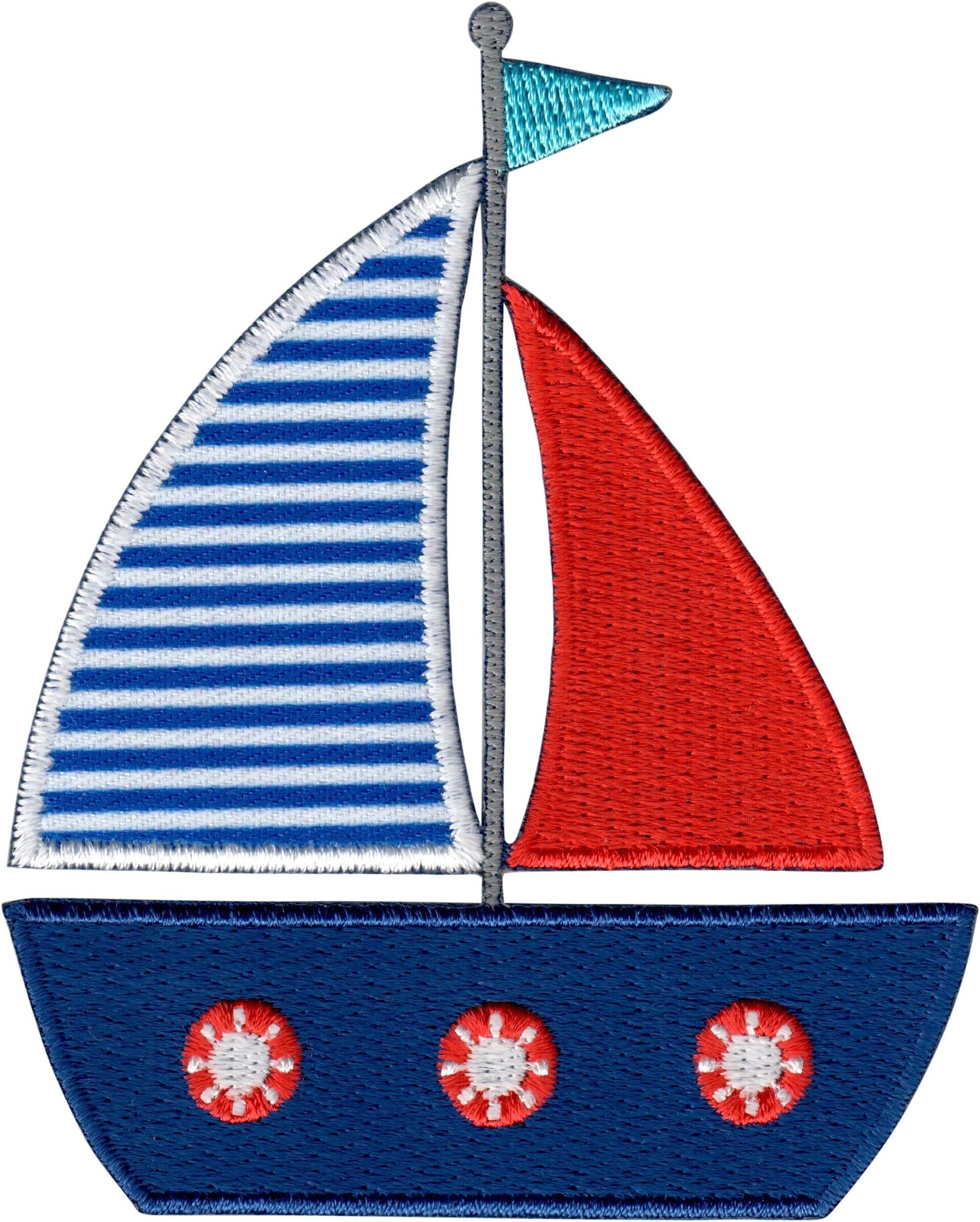 PatchMommySailboat Ship Boat Patch, Iron On/Sew On - Embroidered Applique Motif for Children Kids Baby