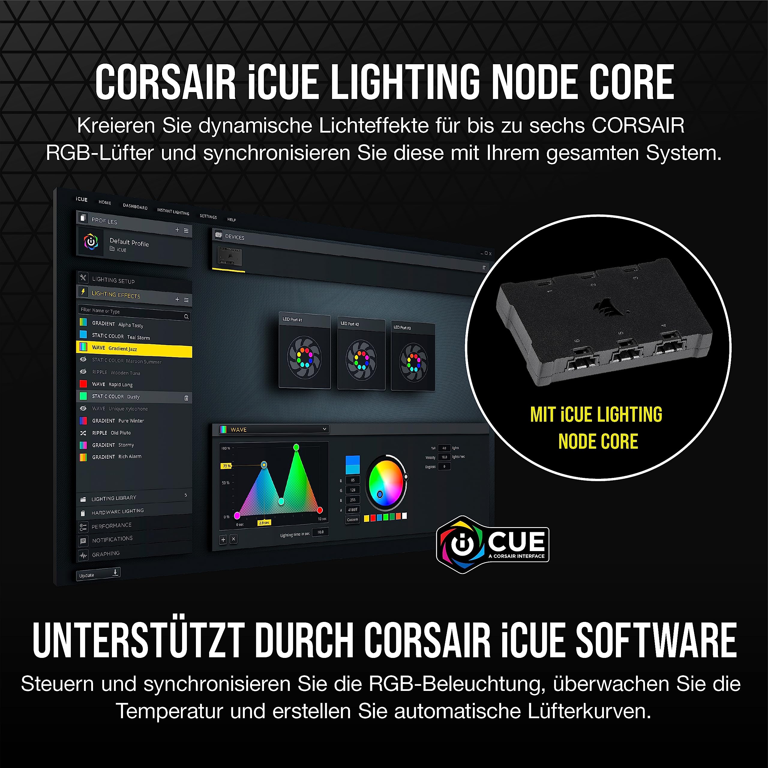 Corsair iCUE SP140 RGB ELITE Performance 140mm-PWM-Lüfter 2er-Pack mit iCUE Lighting Node CORE (CORSAIR AirGuide-Technologie, Acht Ansteuerbare RGB-LEDs, Leise 18 dBA, Bis zu 1.200 U/min) Schwarz