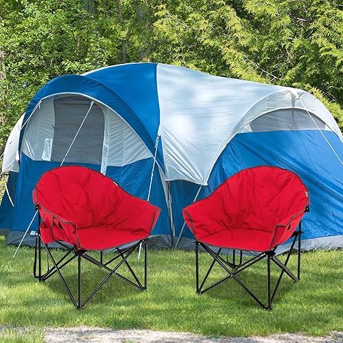 Miniatura 2 de Giantex Silla de camping portátil, silla de césped, silla plegable al aire libre con soporte para tazas, asiento suave, (rojo)