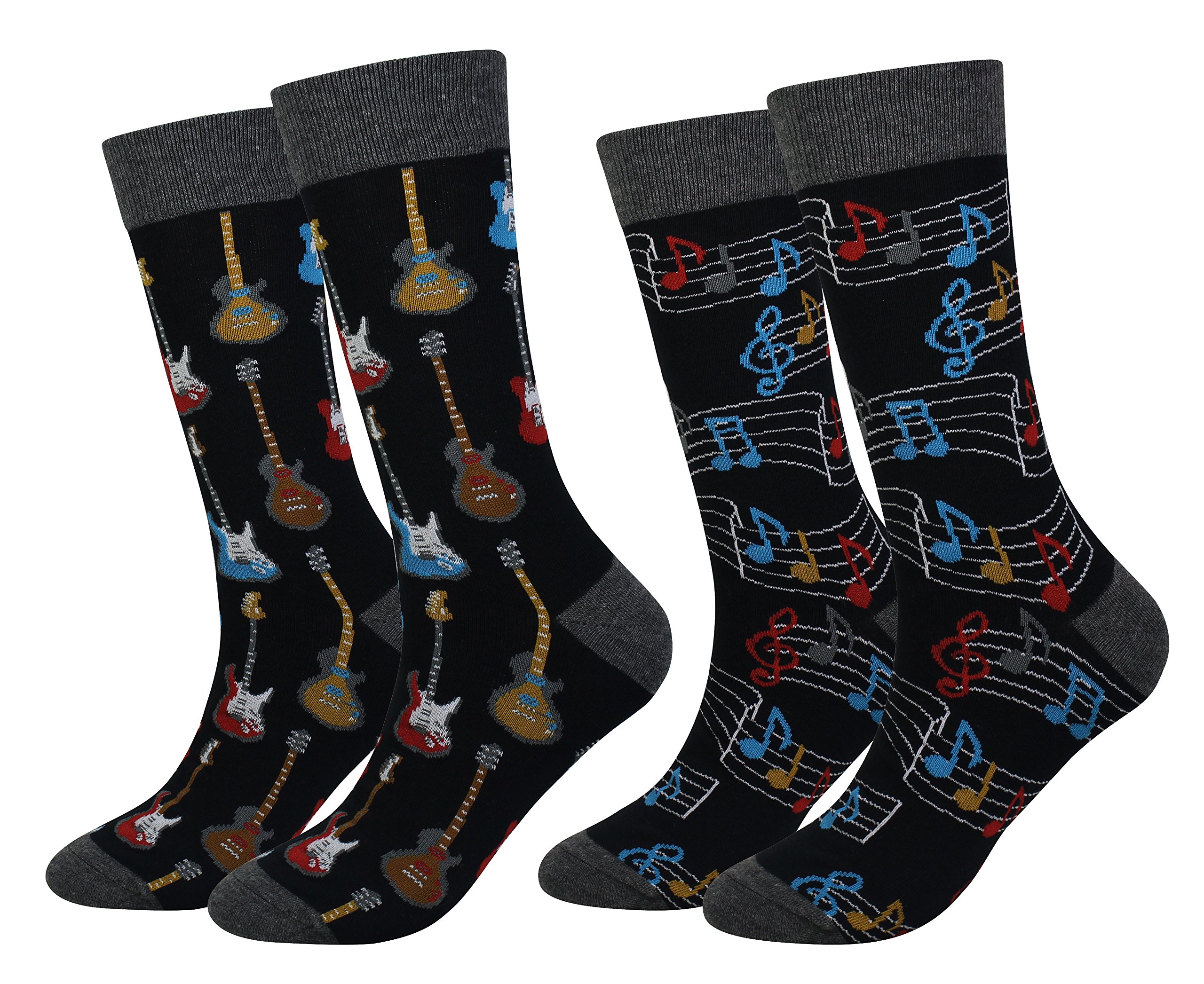 Cansok Men's EUR 42-46 Guitar Music Socks Gift Crazy Novelty Dress Crew Calf Socks (Guitar Music)