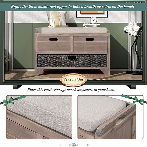 Miniatura 66 de SOFTSEA Banco de almacenamiento con 3 puertas en forma de persiana, banco de zapatos de entrada con cojín extraíble y almacenamiento oculto, otomana