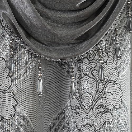 Miniatura 9 de Petrichor Elegante juego de 2 paneles de cortinas con hilos dorados y plateados, cenefa adjunta con tratamiento de ventana de lujo, respaldo