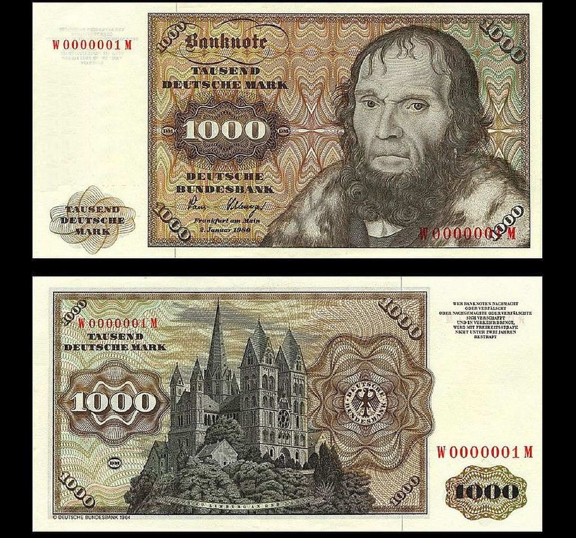 10 X 1000 DM Geldscheine – Reproduktion 1980, Mit Banderole, Originales Format