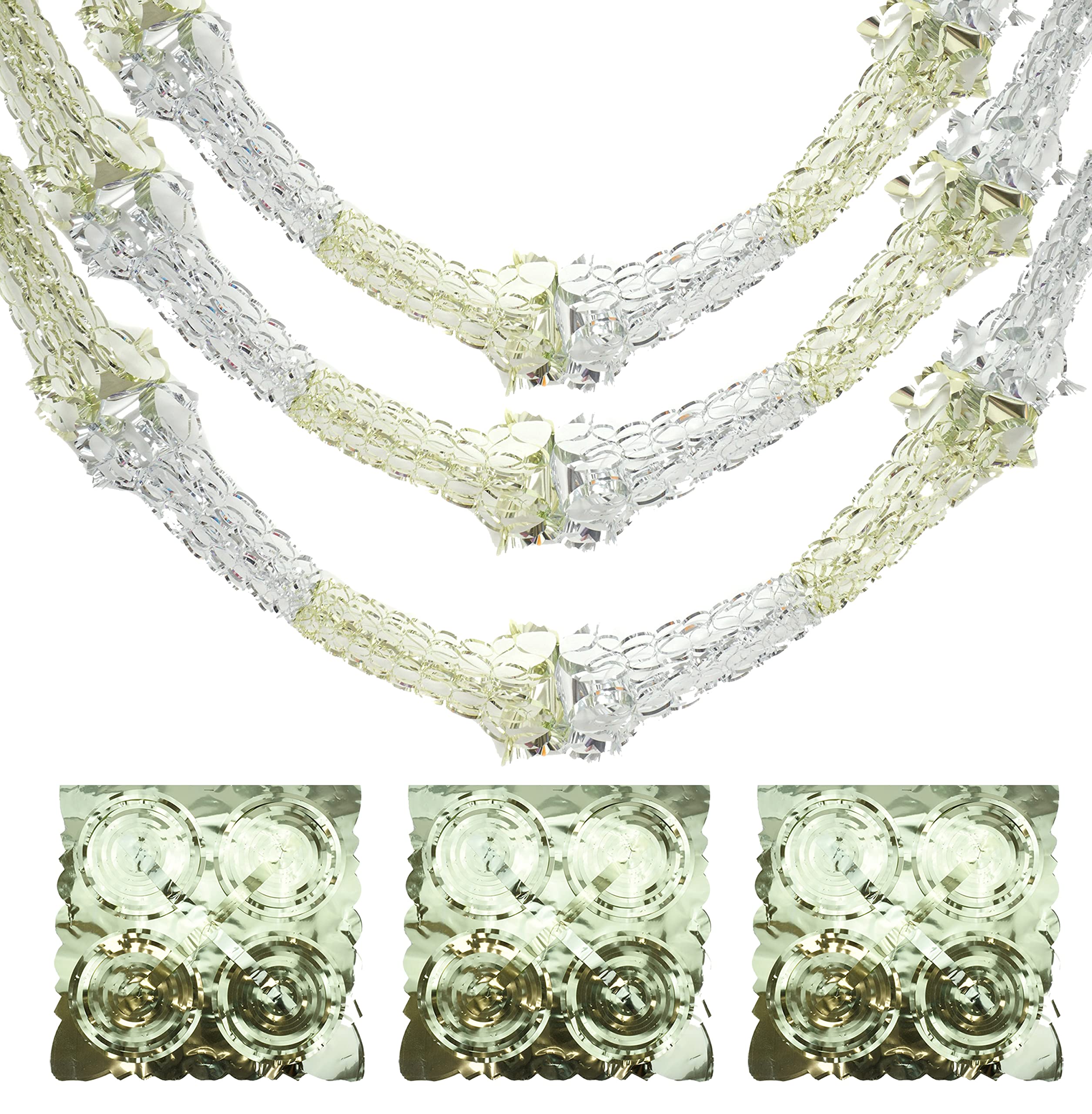 HOVUK 3Pcs Christmas Ceiling Decorations, 2.7M Foil Garlands Wall Hanging Decorations for Xmas New Year Party Supplies (Silver & Gold)