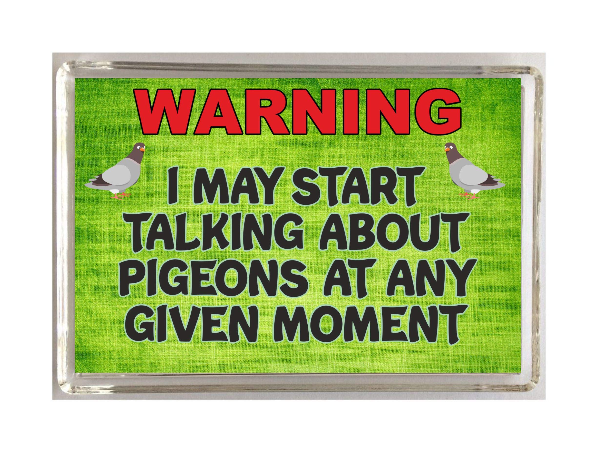 'Clare's Cosmetics' Fun Pigeon Lover Gift – Warning I May Start Talking About Pigeons – Novelty Fridge Magnet Present