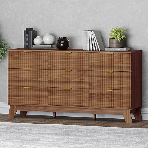 Miniatura 56 de Cómoda de 8 cajones con diseño acanalado, cómoda de 47.2" de ancho con 4 cajones modernos de estilo bohemio, cómoda de almacenamiento de madera