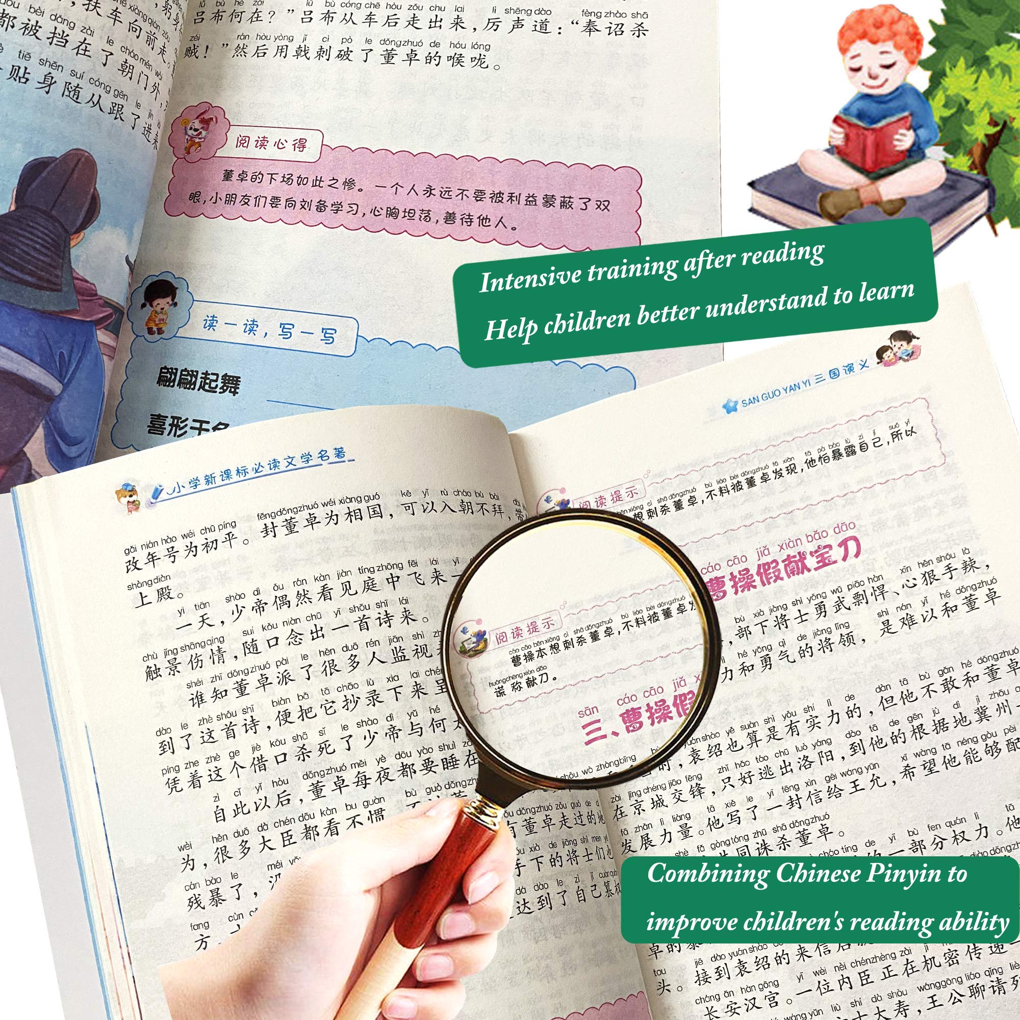 I libri per bambini cinesi viaggiano verso l'ovest, il margine d'acqua, il romanzo dei tre regni, il sogno della camera rossa, le illustrazioni squisite, in cinese e Pinyin.