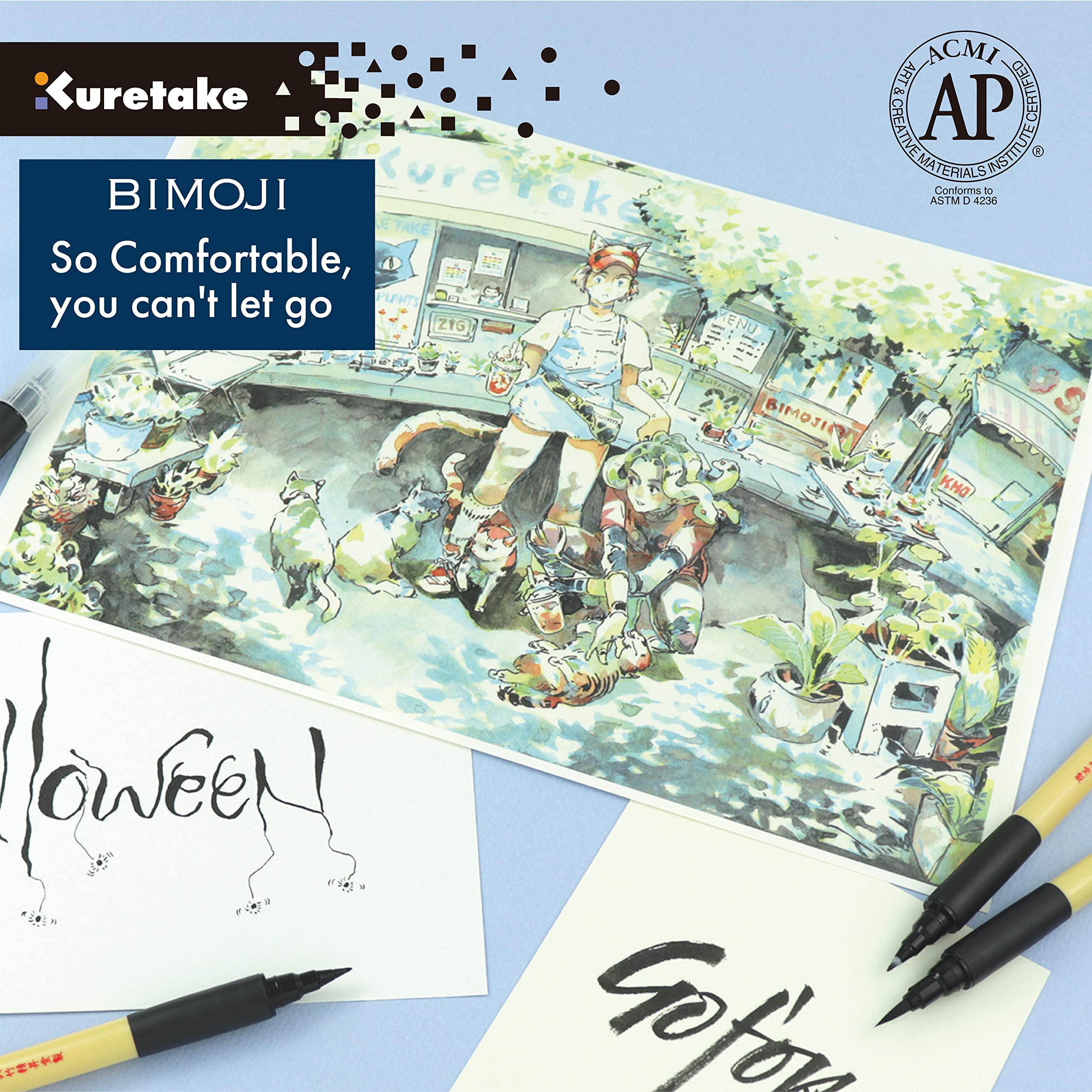 Kuretake Bimoji Brush Pen, Extra Fine, Midium, Broad, Midium/Bristles, Value Set of 5, XT/5VAZJ