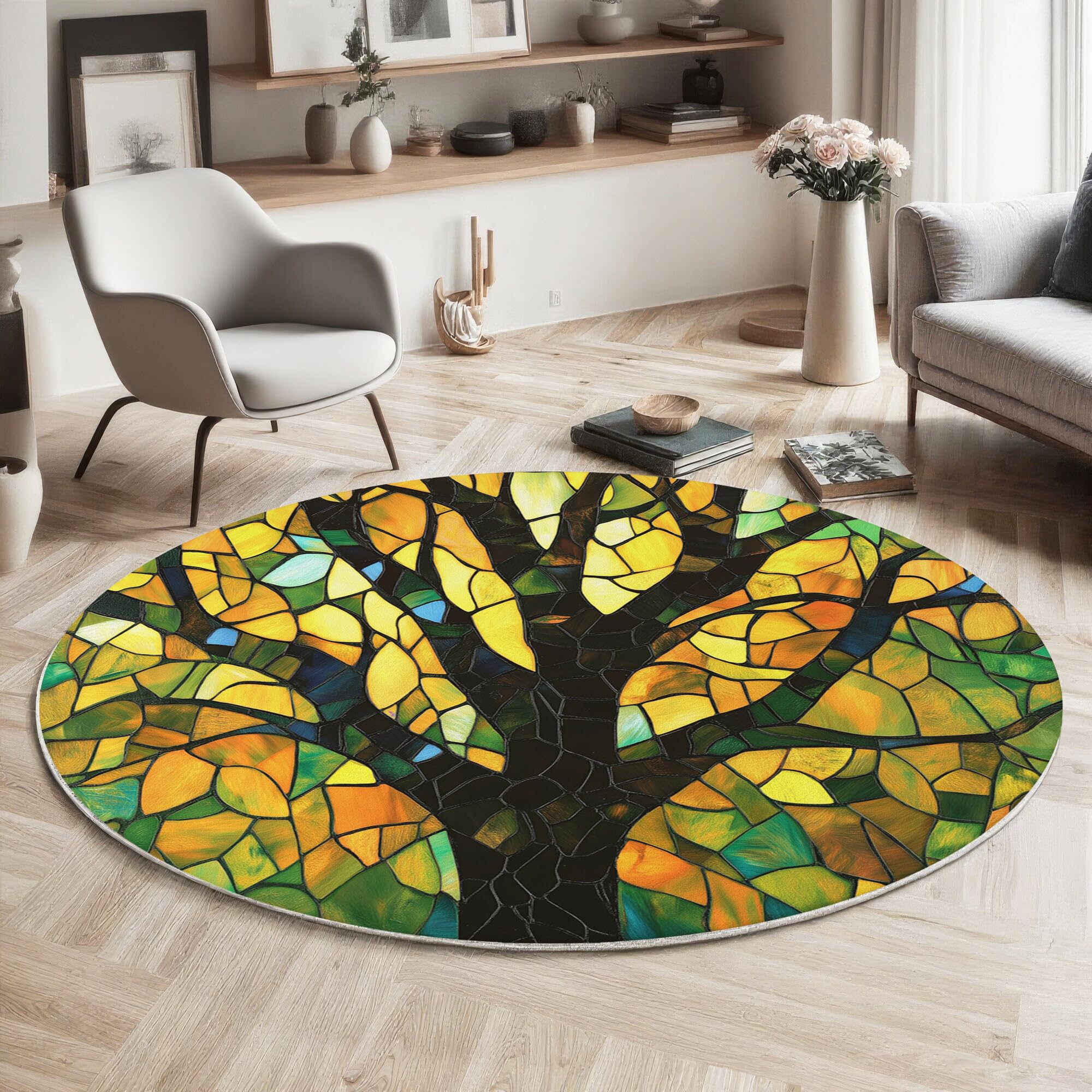 Tapis rond antidérapant 120cm pour sécuriser le salon et la chambre