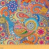 Boho Fabric by The Yard, Paisley Floral Upholstery Fabric, Colorful Retro Decorative Fabric, Mandala Outdoor Fabric, Exotic Flower DIY Art Waterproof Fabric, Upholstery and Home Accents, 1 Yard
