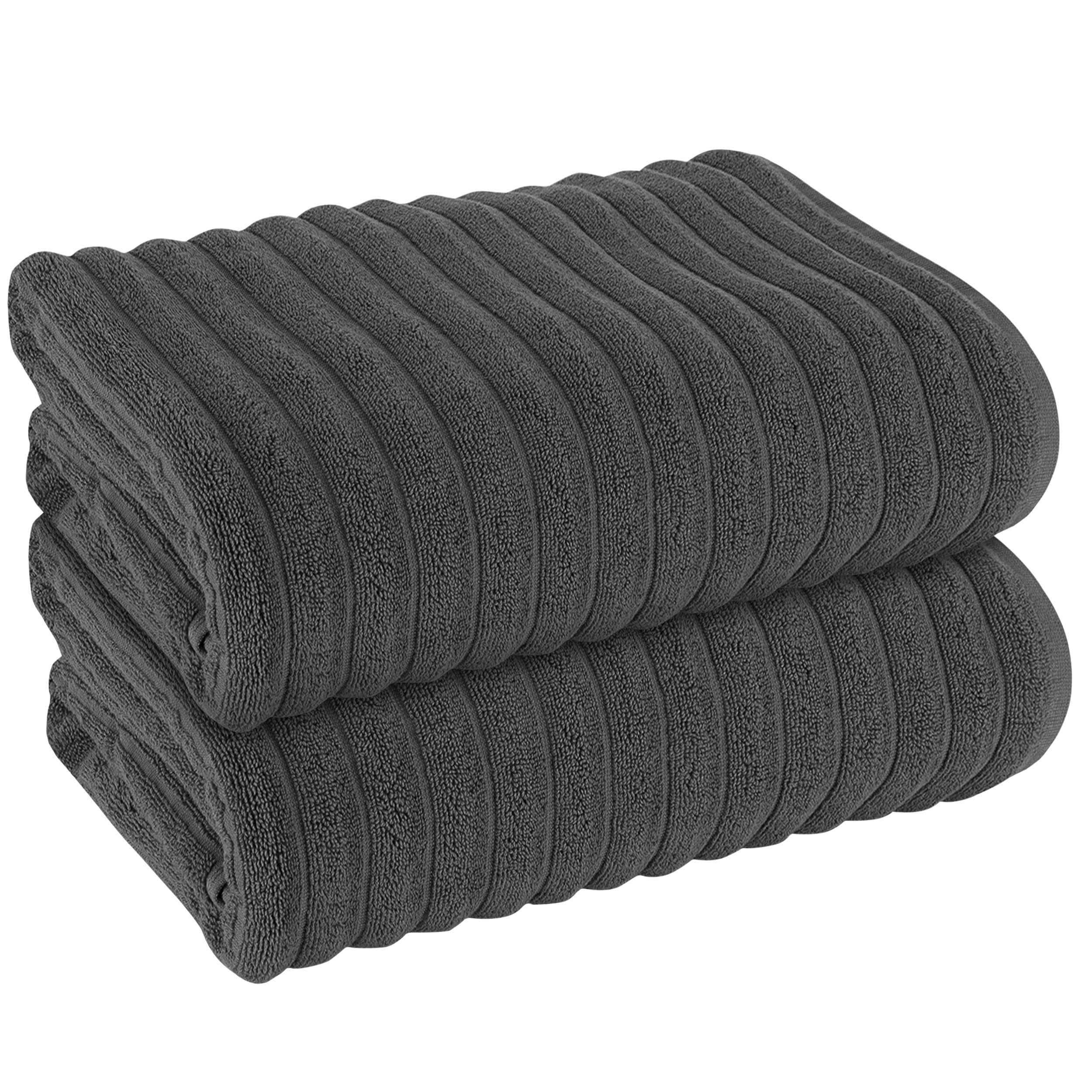 KARKARM Thick Ribbed Bath Sheet Set of 2 100% Hydro Cotton Bath Towel 600 GSM Quick Dry Highly Absorbent Jumbo Bath Sheets Extra Large Bathroom Body Towels (Charcoal, 96 x 185 cm)