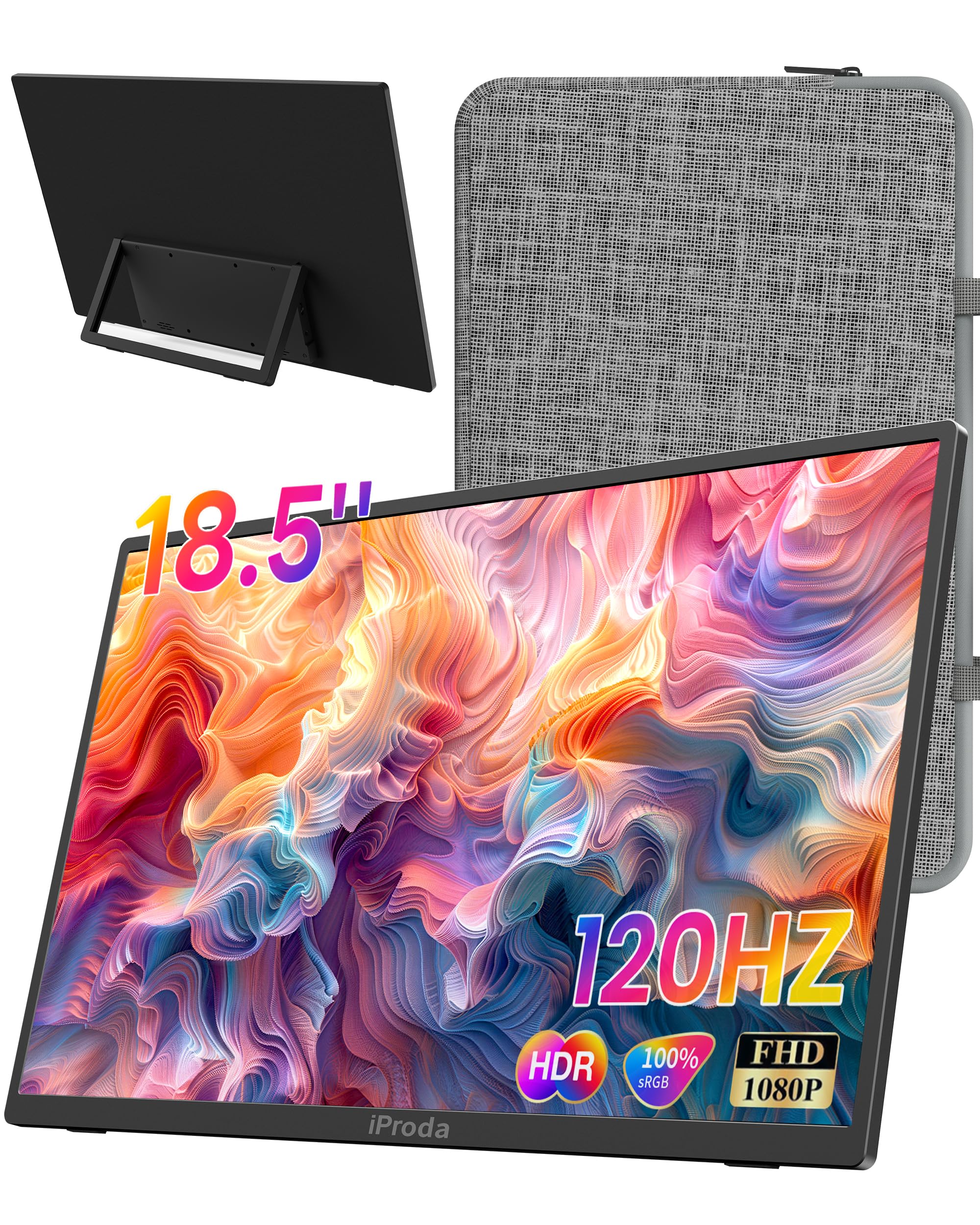 18.5" Portable Monitor 100% sRGB, 1080P Tragbare Bildschirm | Laptop Bildschirm Erweiterung mit USB-C HDMI eingebauten Lautsprechern Display für PC, Handy, Xbox, PS 3/4/5 & TV