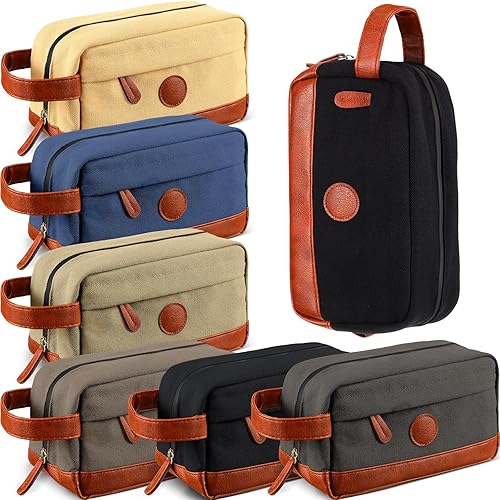 6 bolsas de aseo para hombre para viajar, bolsa de afeitado colgante para hombre, kit de baño a granel, lona y cuero con bolsas de aseo de gran