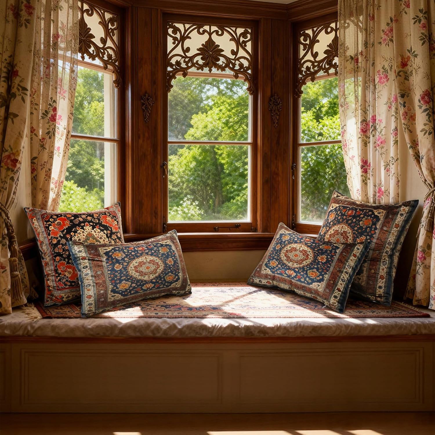 Vintage Floral Soft Velvet Throw Pillow Covers 24x24 In Boho Pillowcase, Indian Antique Ethnic Tribal Decor Double Sided Pattern Cushion Cover for Sofa Living Room Farmhouse, Dark Blue, 2 Pack