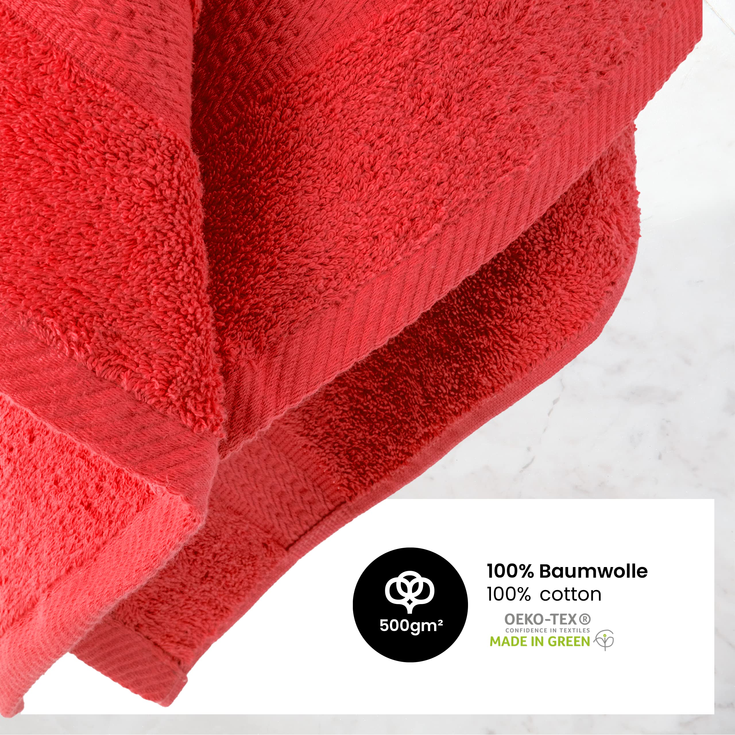 4 pièces/8 pièces dans de nombreuses couleurs – 4/8 Set de serviettes essuie-mains 50 x 100 cm, 100 % coton, Rot, Lot de 8