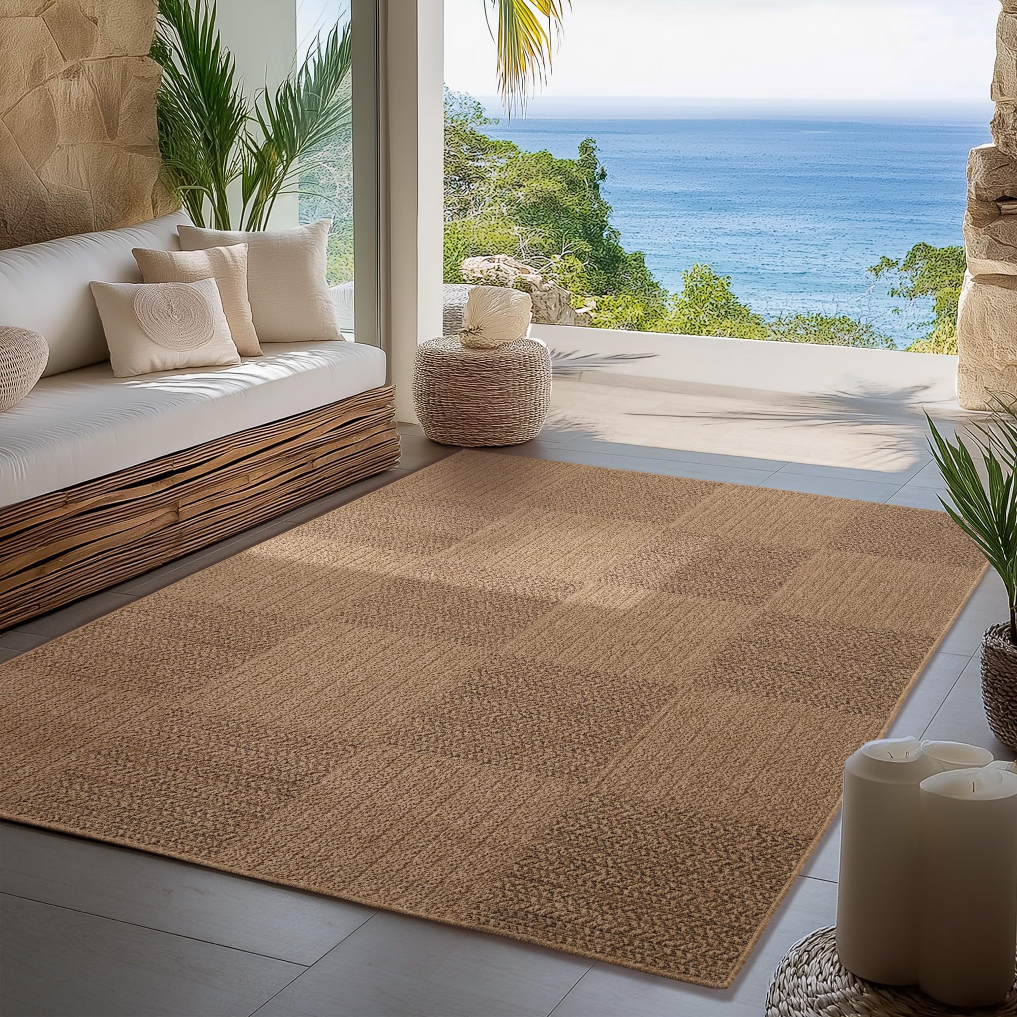 Carpettex Indoor Outdoor Teppich wetterfest, robust, pflegeleicht im natürlichen Jute-Look, ideal für Wohnzimmer, Küche, Terrasse, Garten und Balkon