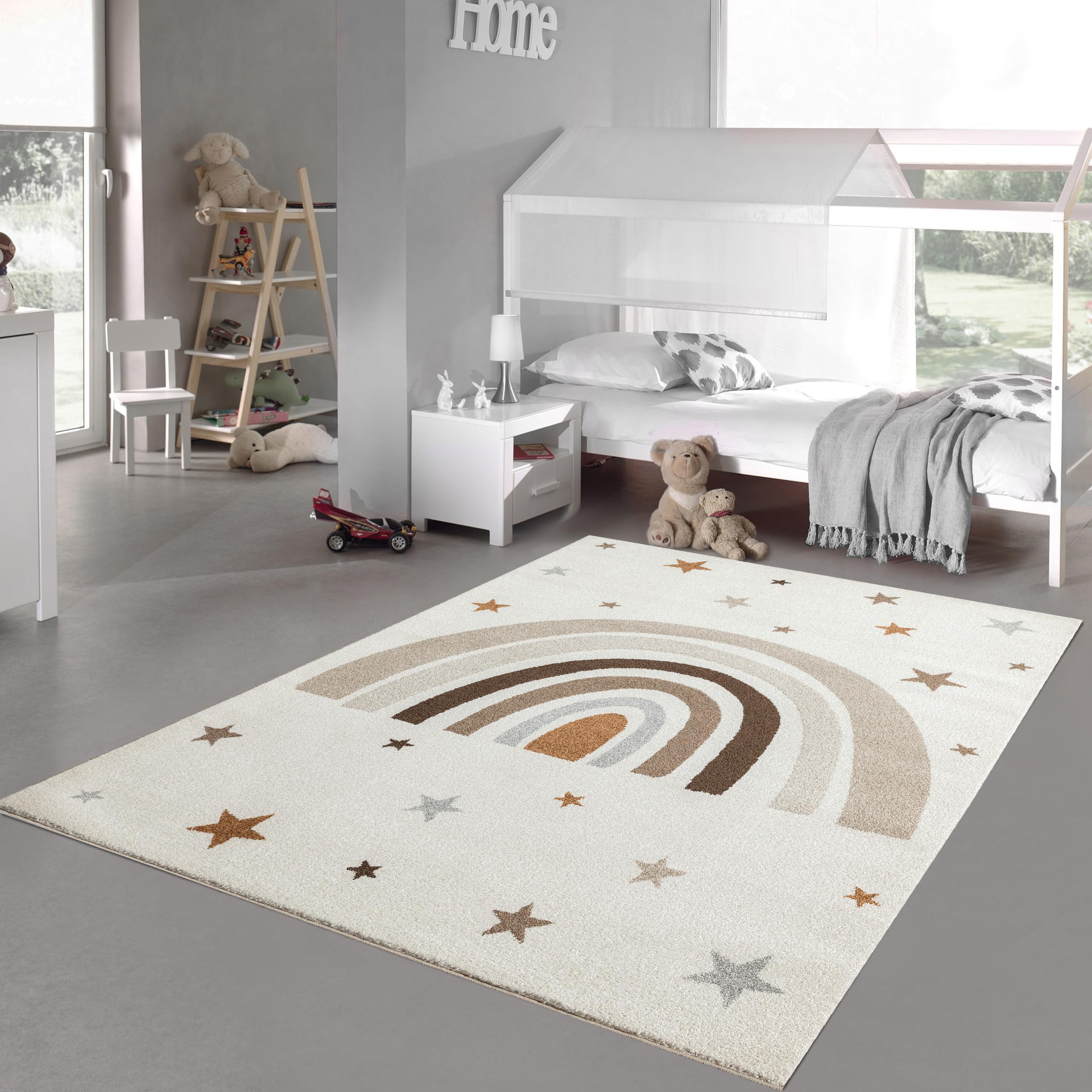 Teppich-Traum Alfombra para habitación Infantil Sala de Juegos Easy-Care Rainbow Stars Bright Robust Cream, 140 x 200 cm