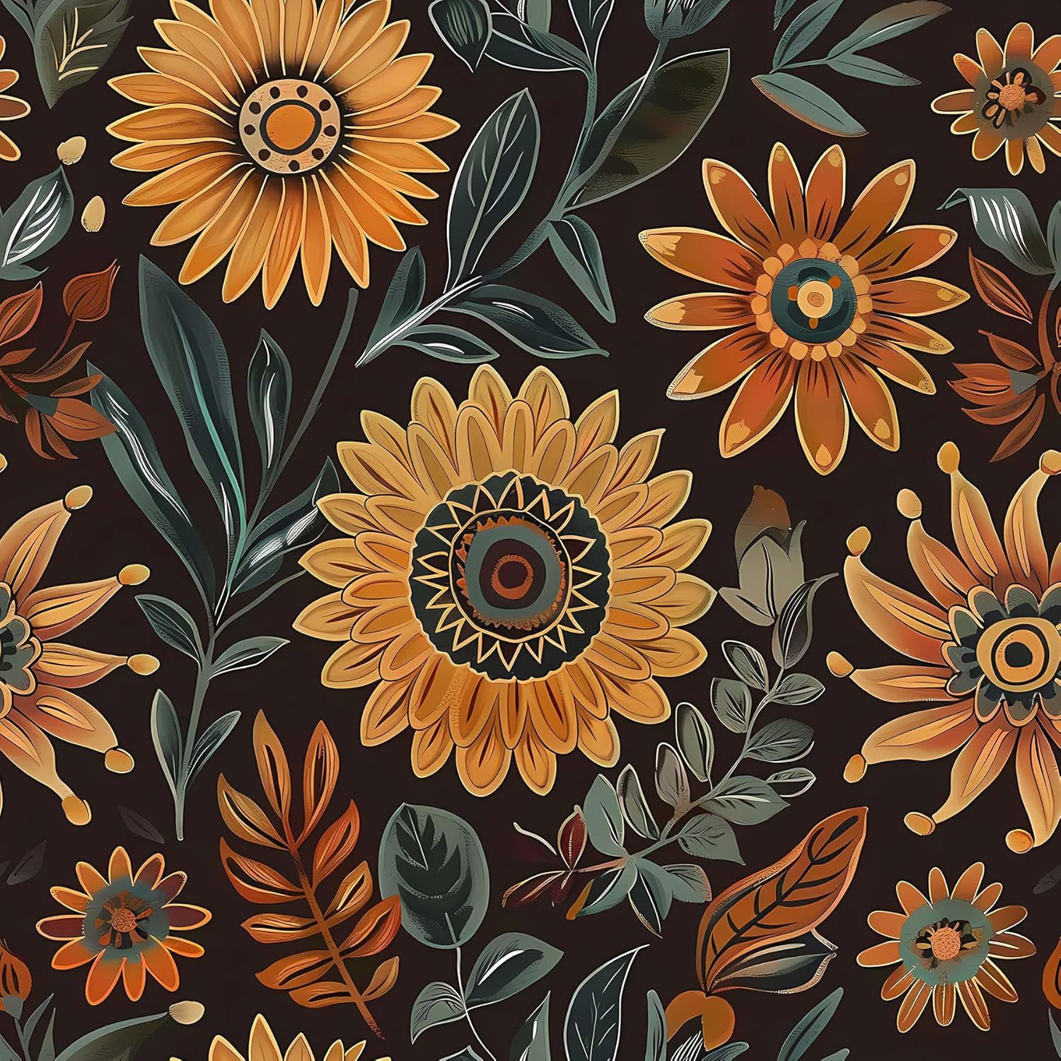 Boho Floral Wallpaper Peel and Stick, Sunflower Wallpaper for Home Decor, 17.7in x 118in
