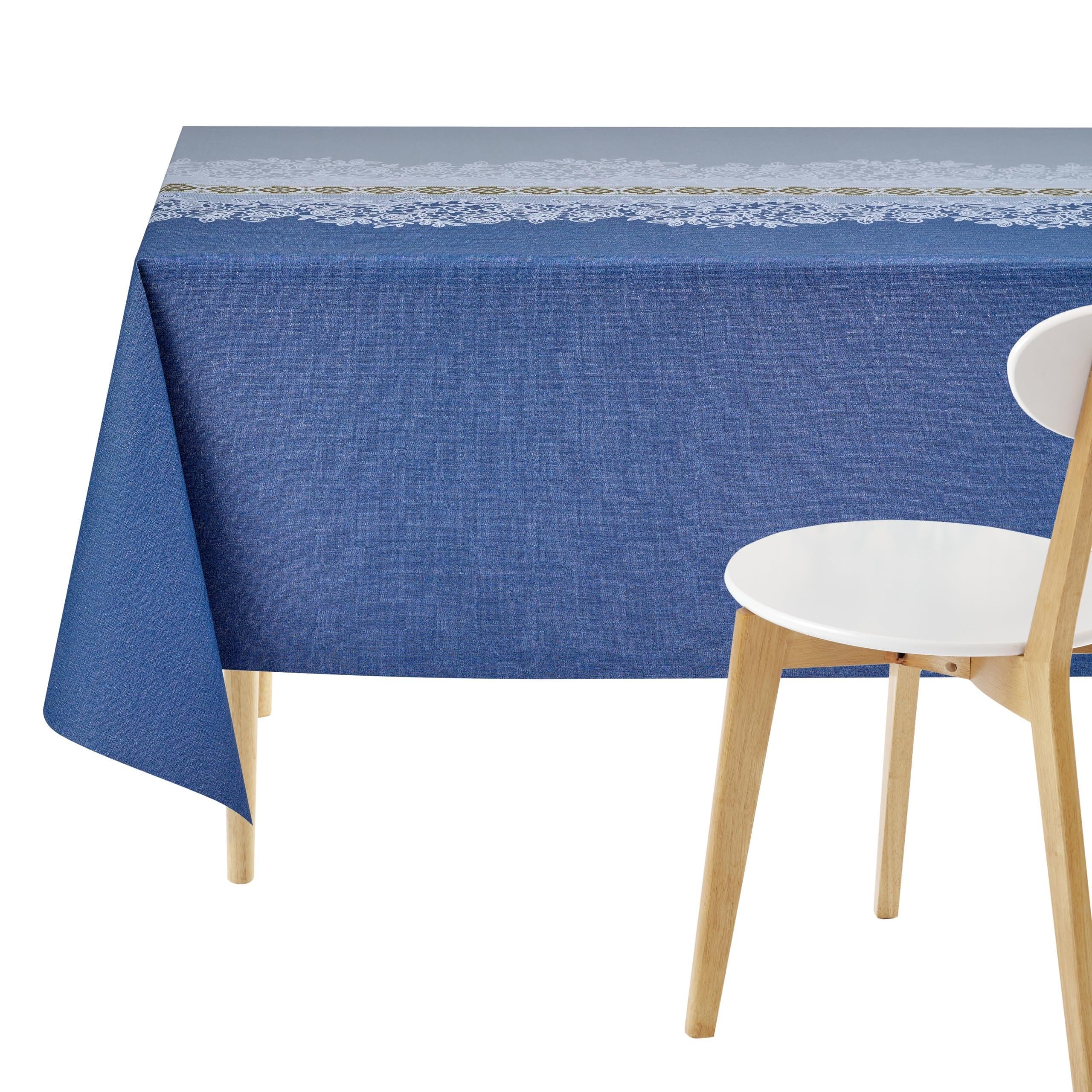 KP HOME Grey PVC Table Cloth Wipe Clean Tablecloth with Elegant Laces Print, Rectangular 78.7"x 55.1"